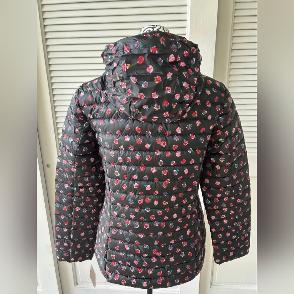 Kate Spade Black Floral Puffer Jacket-Size XS - Picture 4 of 9